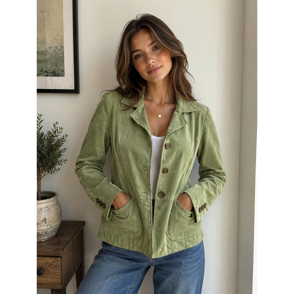 CJ Banks Christopher & Banks Green Corduroy Jacket Button Front Blazer XL